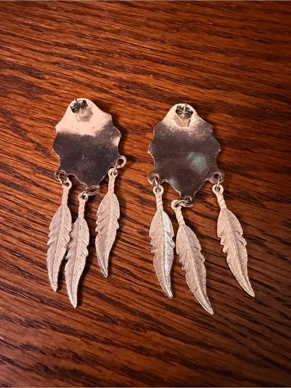 Vintage Native-Inspired Feather Drop Earrings in Silver & Gold
